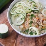 This Paleo and Whole30 Chicken Noodle Soup is gluten-free, grain-free and dairy-free with no added sugar or questionable ingredients. Traditional noodles are replaced with spiralized zucchini, or "zoodles," and the result is an incredibly tasty, truly healthy slow cooker meal with only eight ingredients! 
