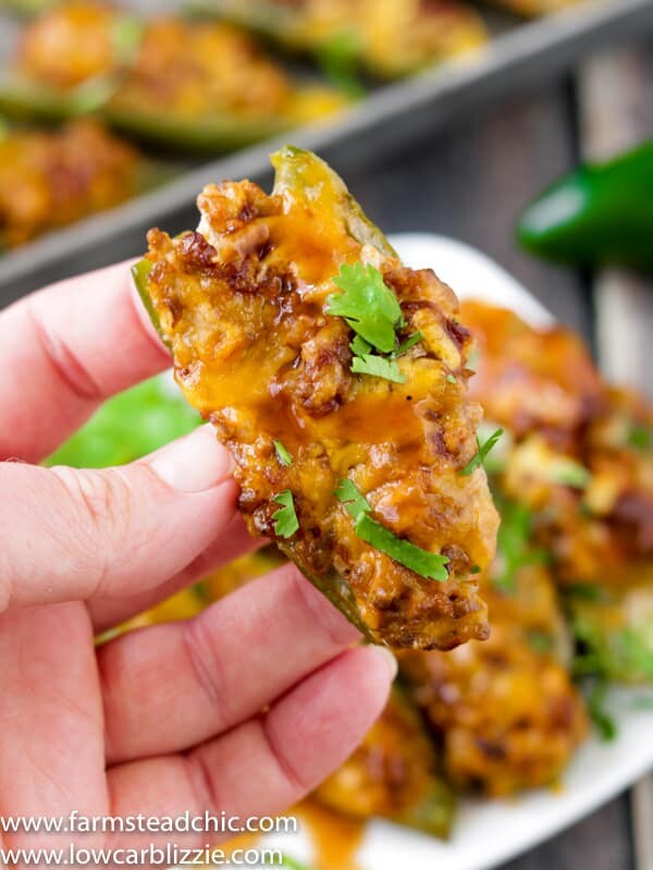 jalapeños stuffed with BBQ and sausage, topped with cheese and cilantro