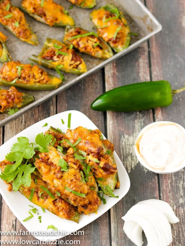 jalapeños stuffed with BBQ and sausage, topped with cheese and cilantro